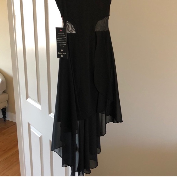 NWT Black Bebe Bodycon Dress With Sheer Train - Picture 4 of 8